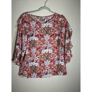 Lauren Conrad Woman's Shirt 3/4 Sleeve Dress Blouse Flowers